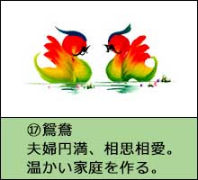 風水開運花文字絵柄一例「鴛鴦」画像